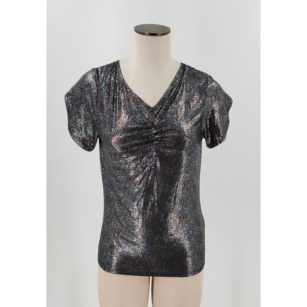 LuLaRoe Elegant Mary Top V Neck Center Ruching Tulip Sleeve Multi Color Small